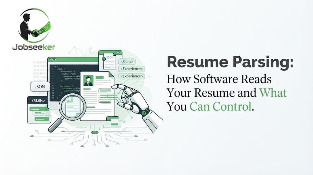 Illustration of software scanning a resume and extracting skills and experience into structured data